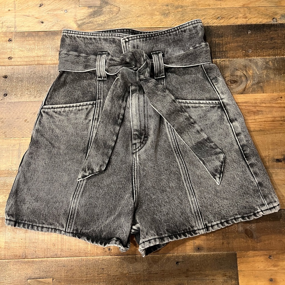 IRO Paris High-Waisted Paperbag Denim Shorts | Tie Belt | Size FR 34 → US 2